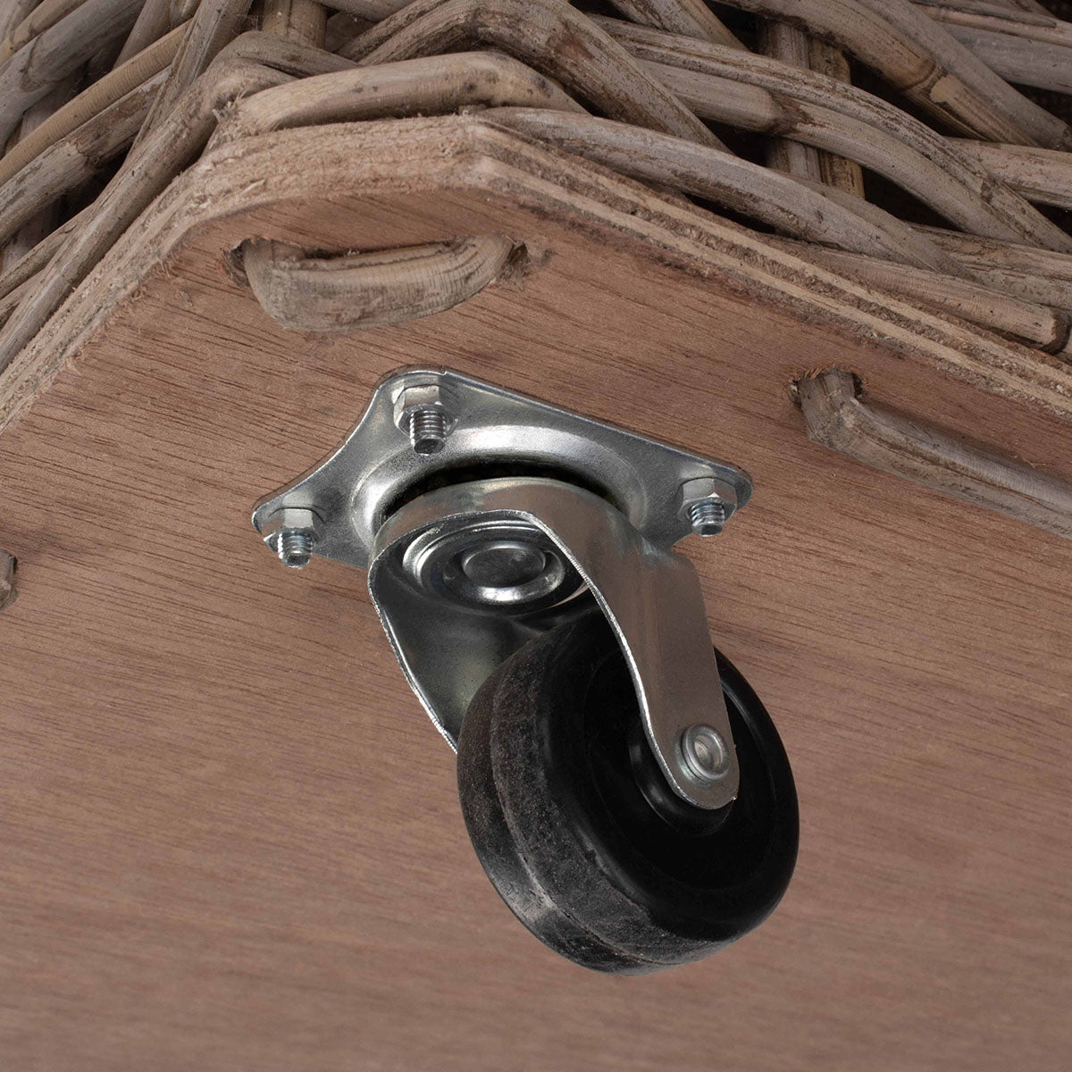 Small Wheeled Rattan Cordura Lined Log Basket