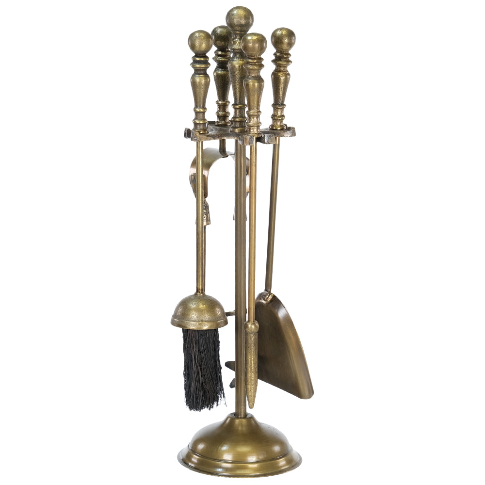 Antique Brass Fireplace Companion Set with Fireside Tools – 48cm