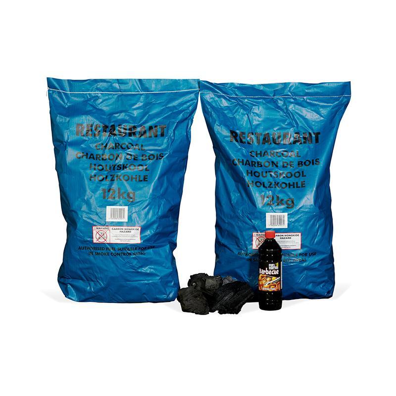 2x Charcoal (12kg Bags) and 1x Lighter Fluid (1 Litre) Surefire Wood NI