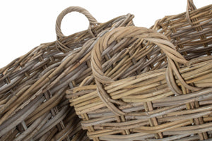 Rectangular Grey Rattan Hallway Log Basket Set 2