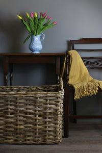 Large Rectangular Grey Rattan Hallway Log Basket