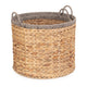 Round Water Hyacinth Storage Baskets With Grey Rope Border Set 2