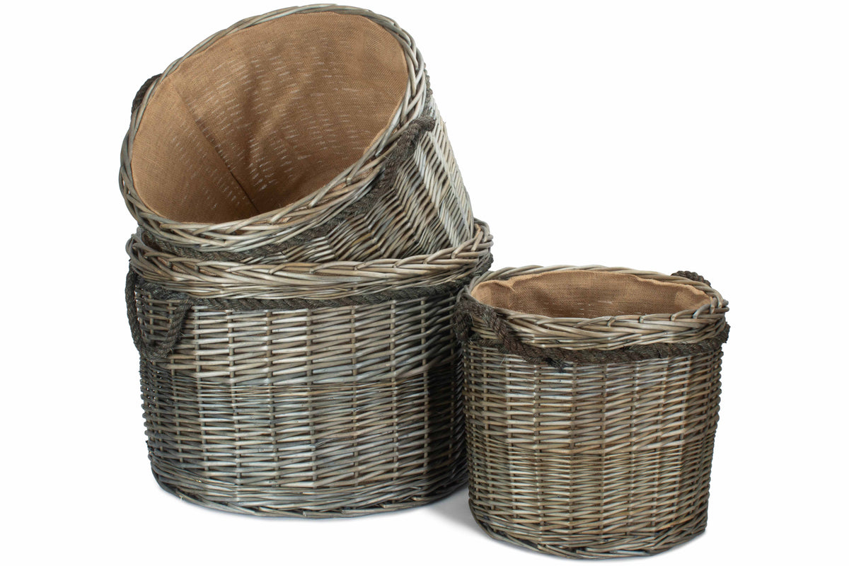 Round Willow Log Baskets – Antique Wash