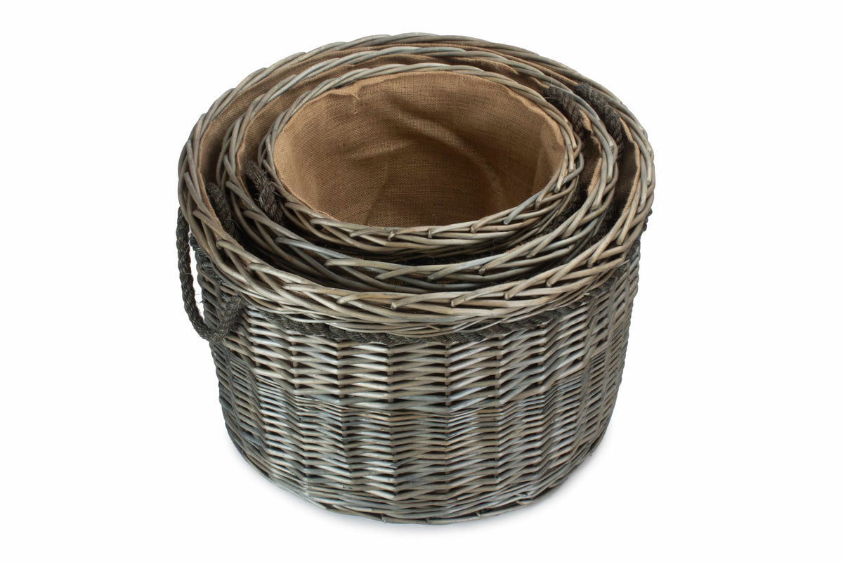 Round Willow Log Baskets – Antique Wash