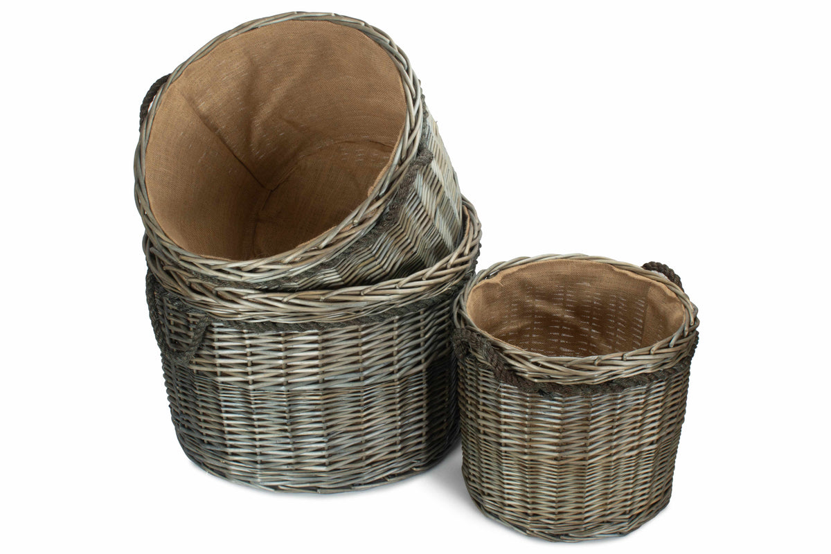Round Willow Log Baskets – Antique Wash